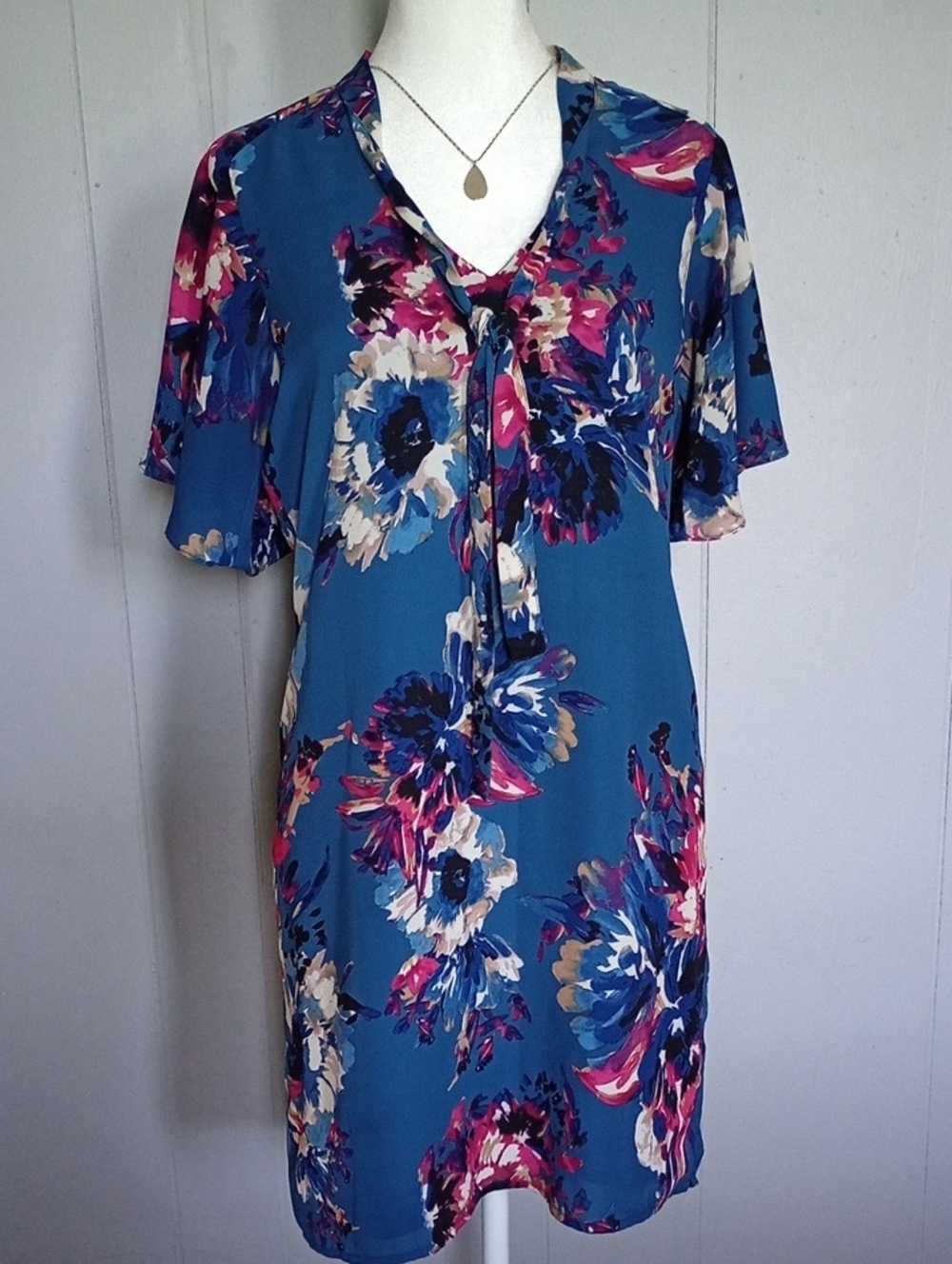 Floral Teal Blue Mini Dress Size XS